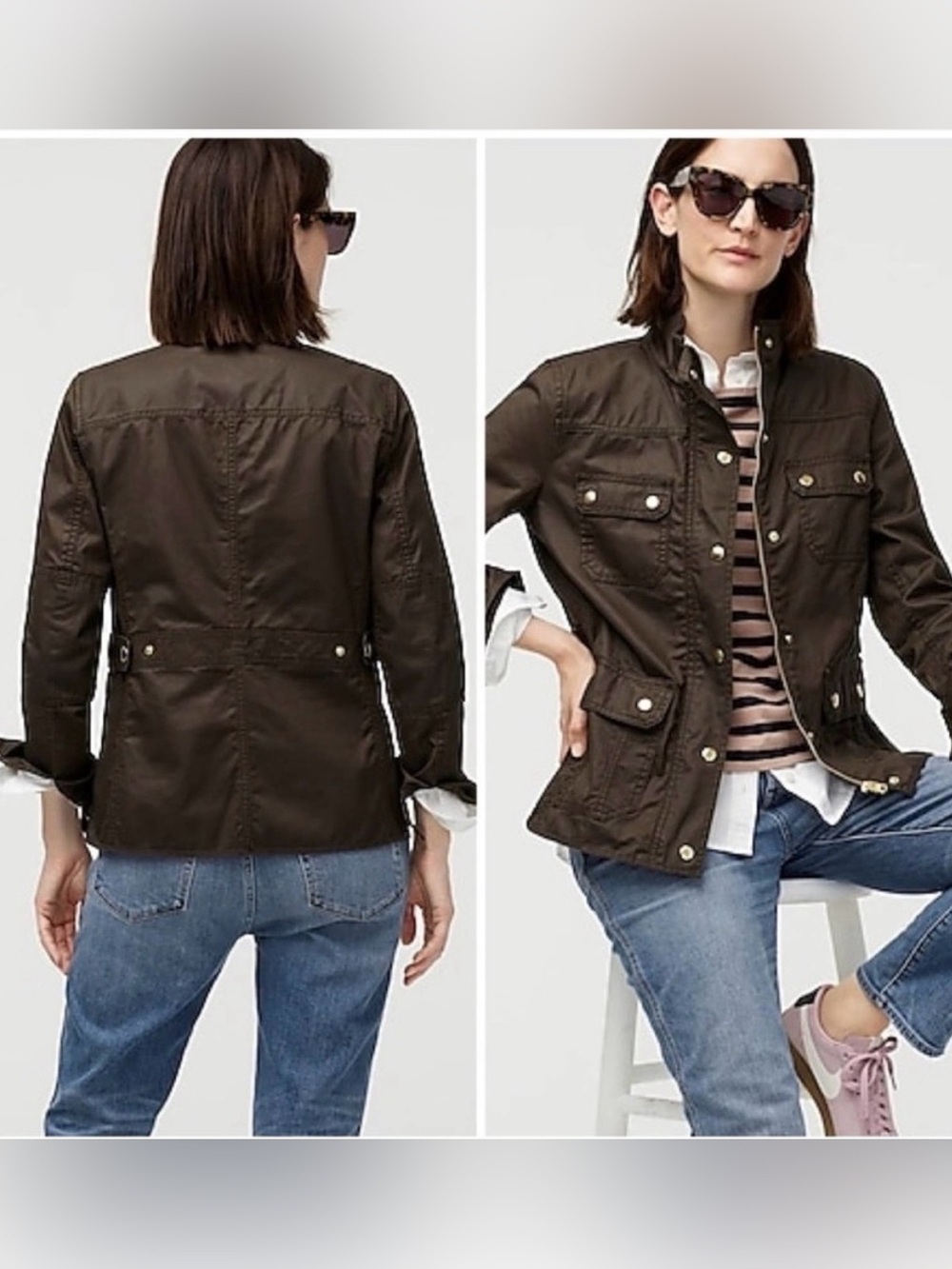 J. Crew Downtown Utility Field Olive Jacket with Snap Pockets Small